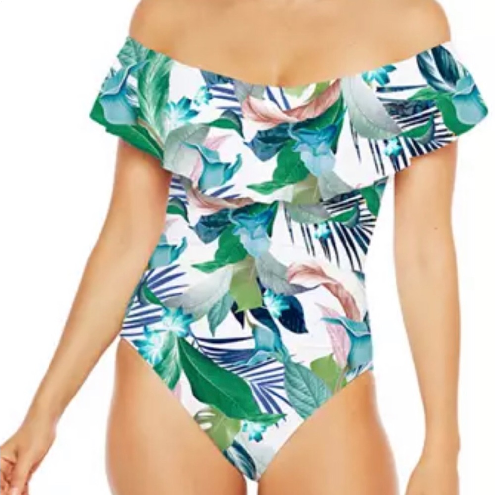 NEW La Blanca one piece swimsuit -white/green - Picture 7 of 9